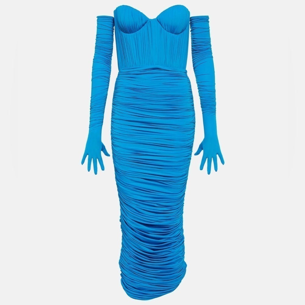 Alex Perry Strapless Sweetheart Midi Dress Blue